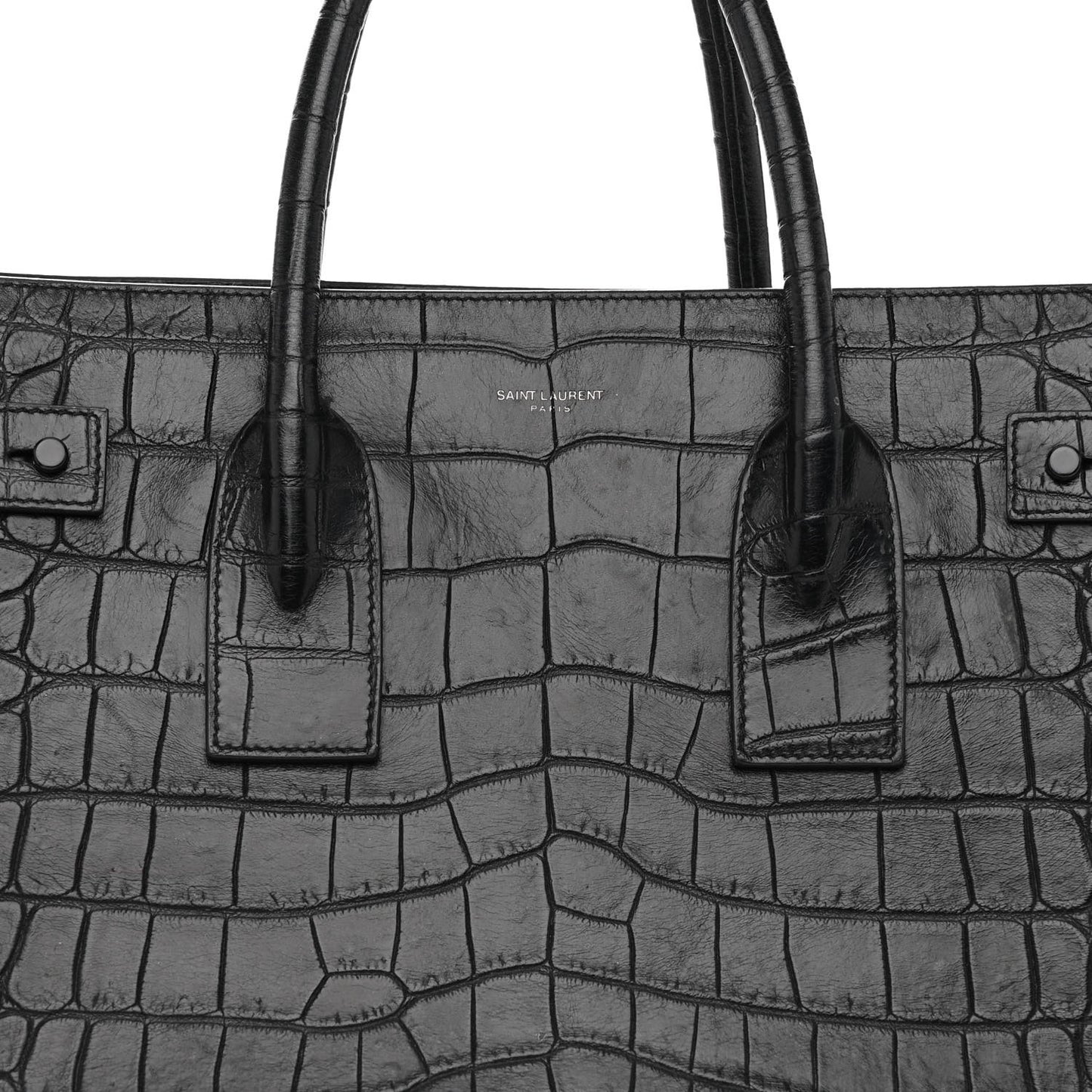 Calfskin Crocodile Embossed Medium Supple Sac de Jour Black
