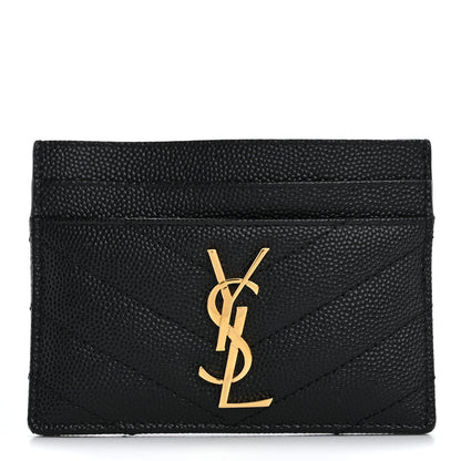 Saint Laurent Grain De Poudre Matelasse Chevron Monogram Credit Card Case Black 1 of 10