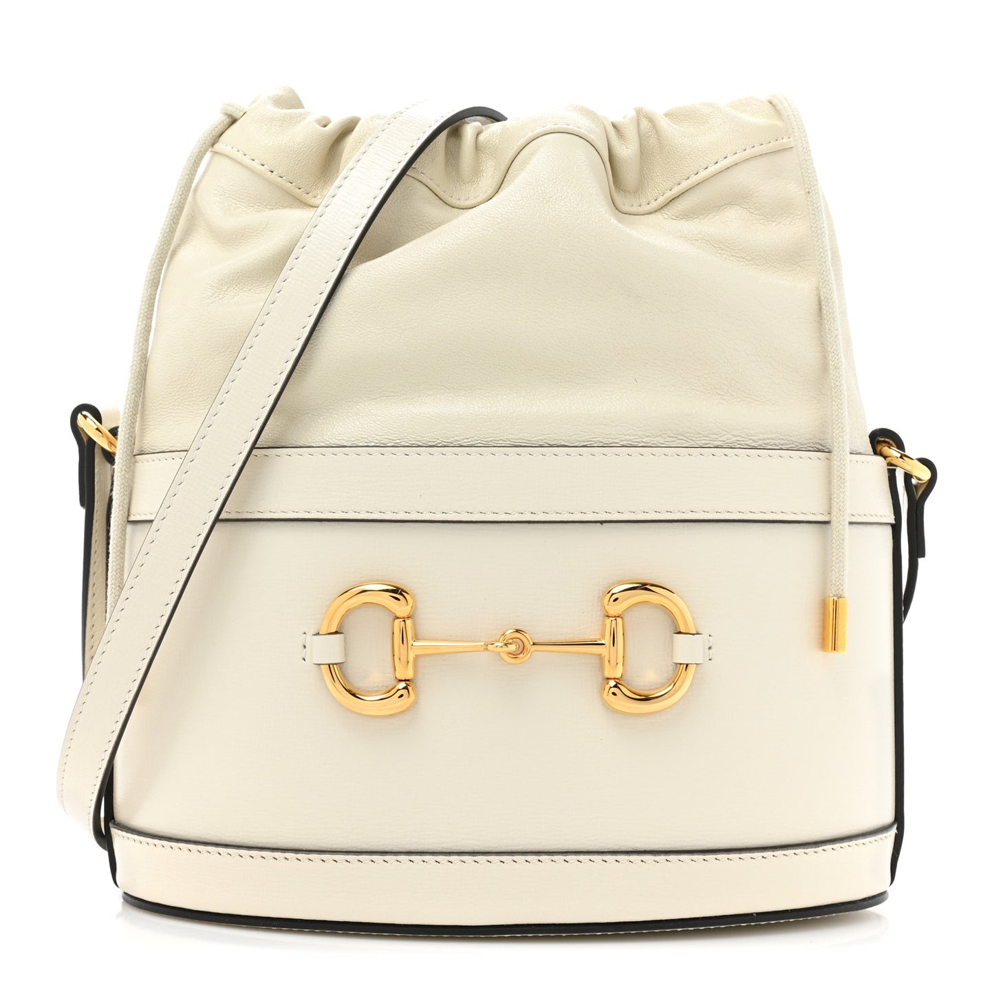 Azalea Sakai Calfskin Horsebit 1955 Drawstring Bucket Bag Mystic White