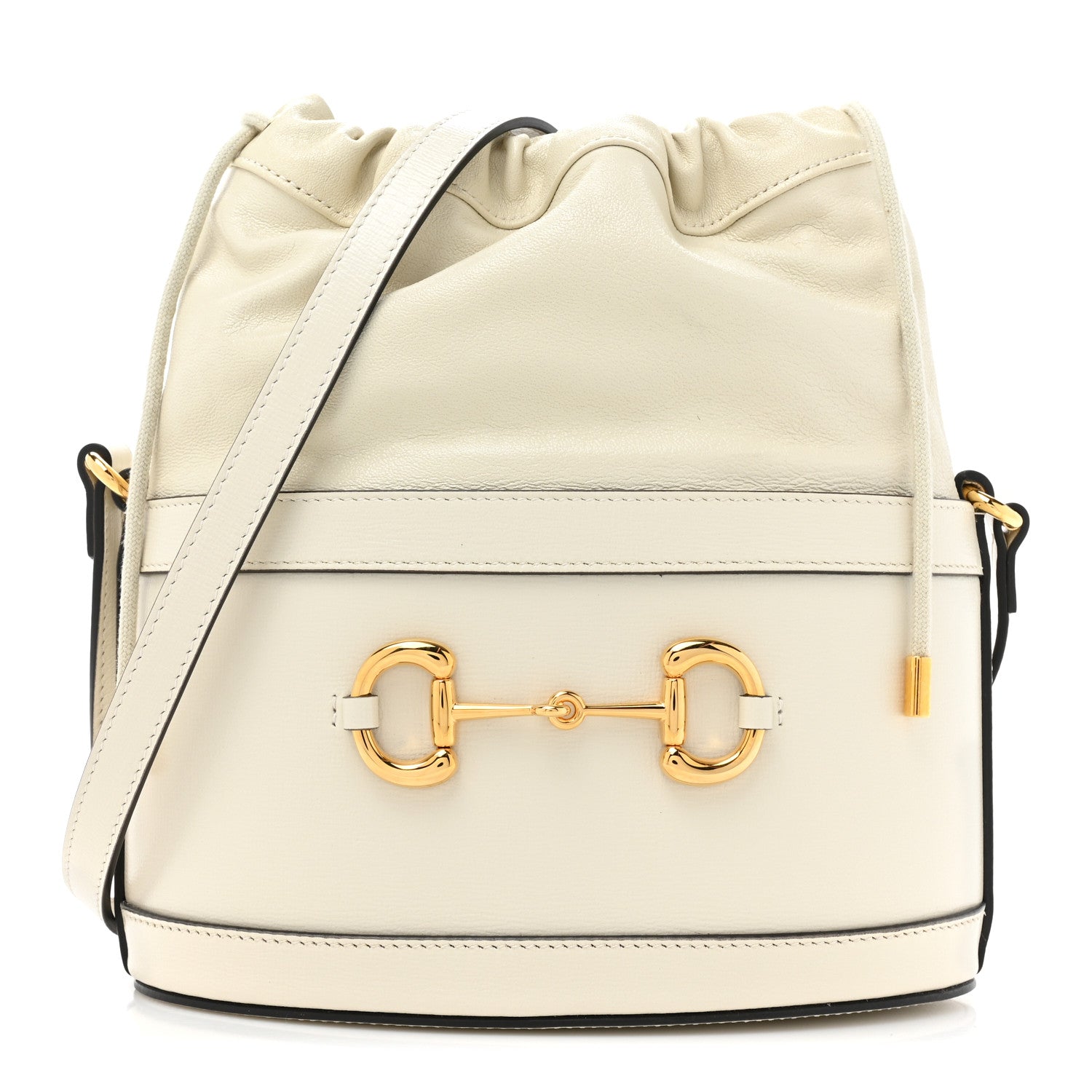 Gucci Azalea Sakai Calfskin Horsebit 1955 Drawstring Bucket Bag Mystic White 1 of 11