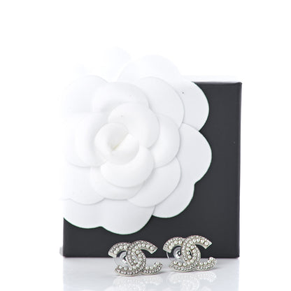 Chanel Pearl Crystal CC Snow Palace Earrings Silver 5 of 5