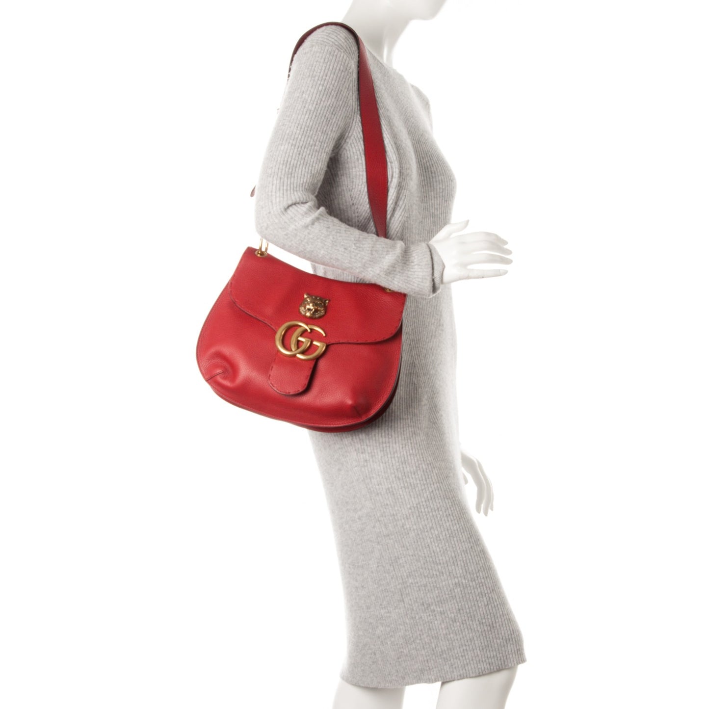 Cellarius Calfskin Feline GG Marmont Flap Shoulder Bag Vulcanic Red