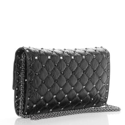 Valentino Garavani Craquele Nappa Rockstud Spike Wallet on Chain Black 3 of 6