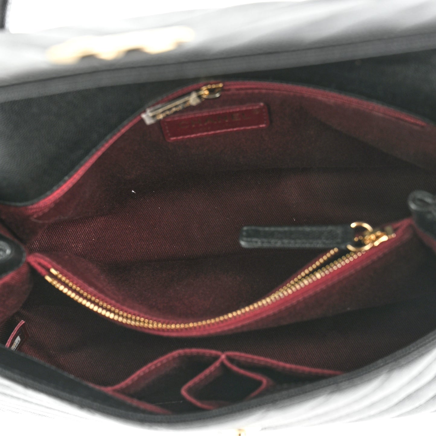 Caviar Chevron Quilted Small Coco Handle Flap Black