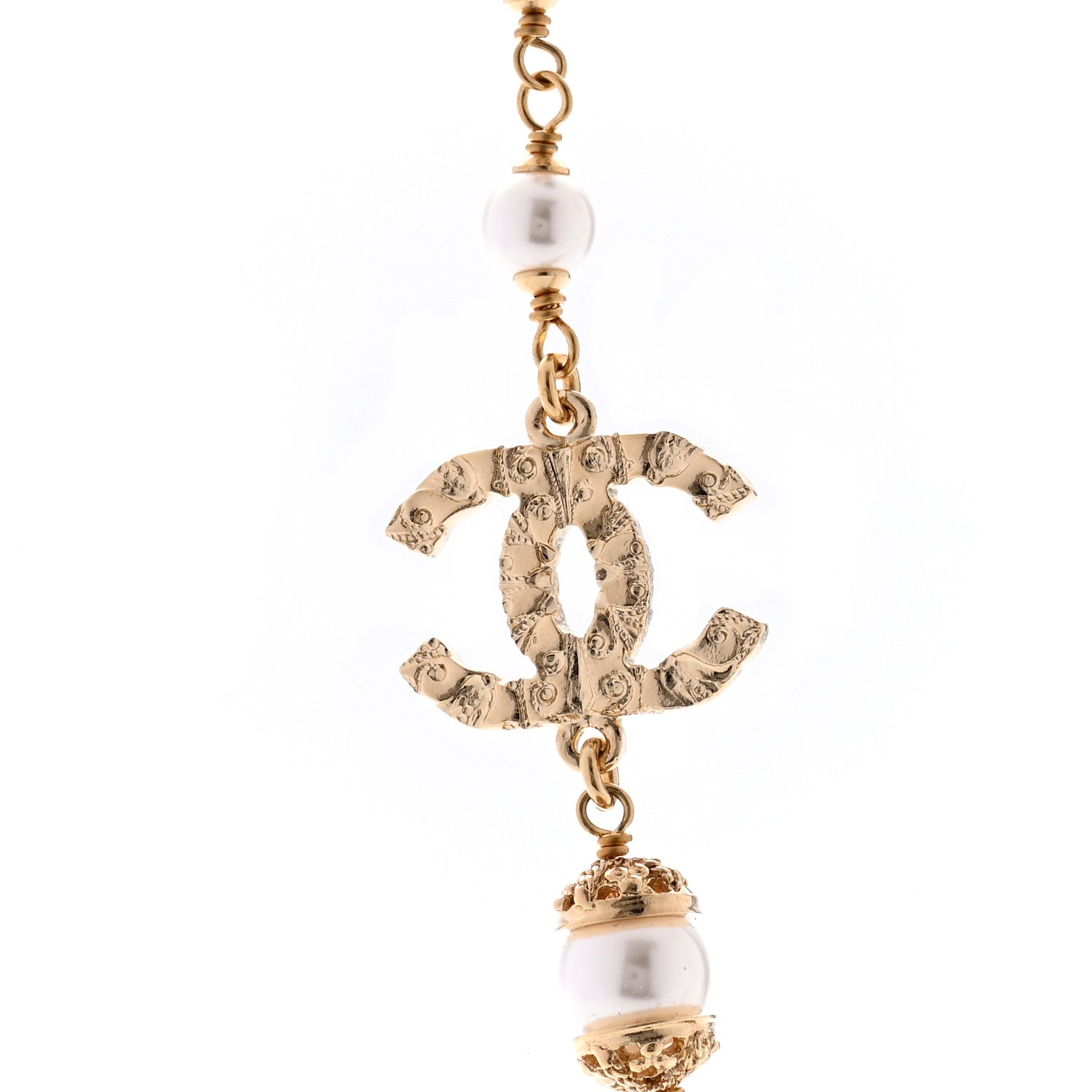 Chanel Pearl Crystal CC Necklace Light Gold 4 of 6