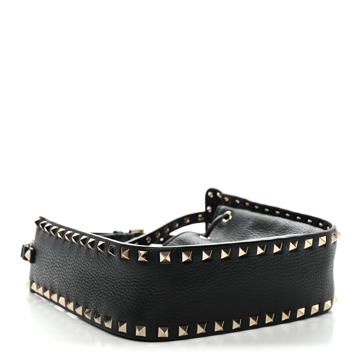 Grained Calfskin Rockstud Bucket Bag Black