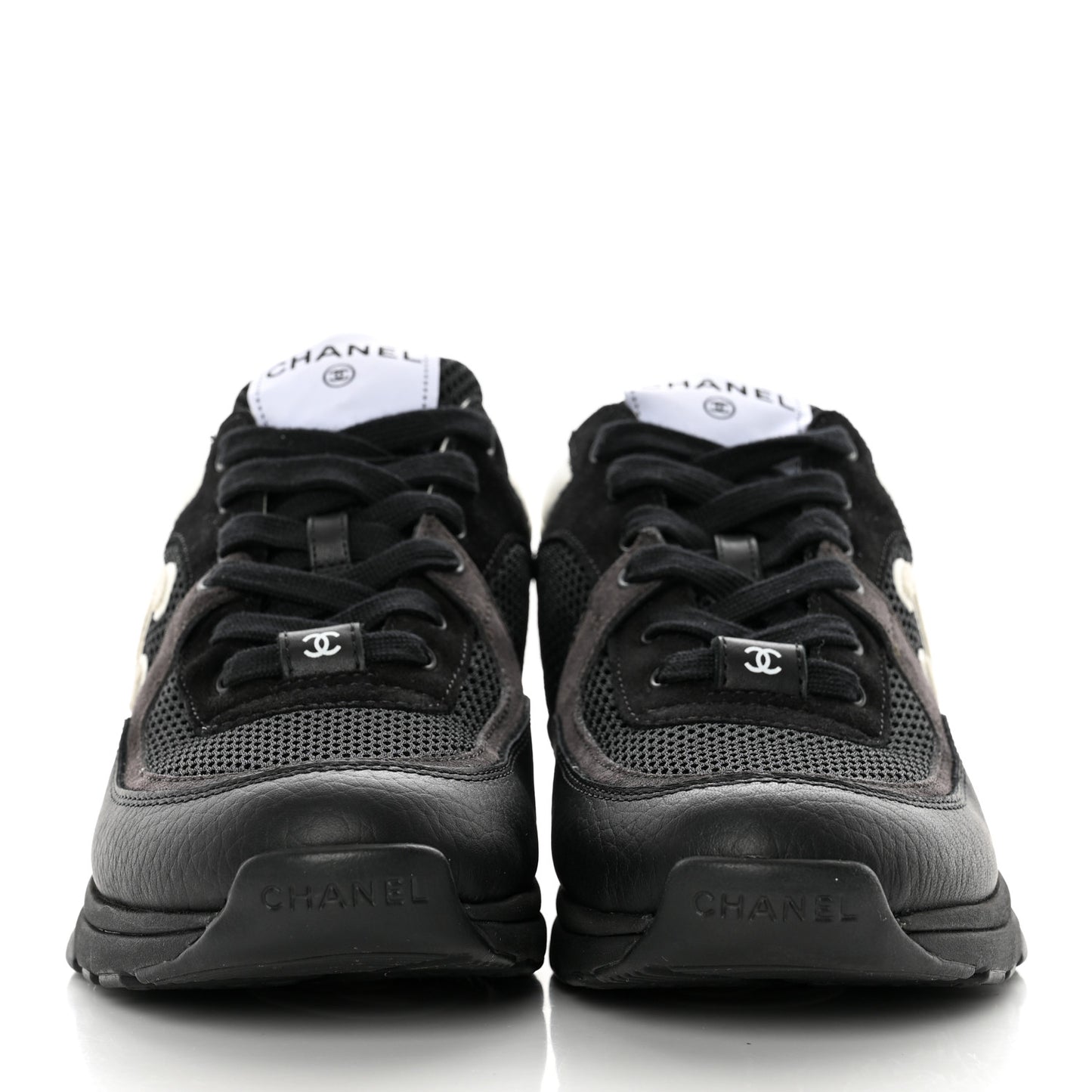 Mesh Suede Grained Calfskin Womens CC Sneakers 39 Black White