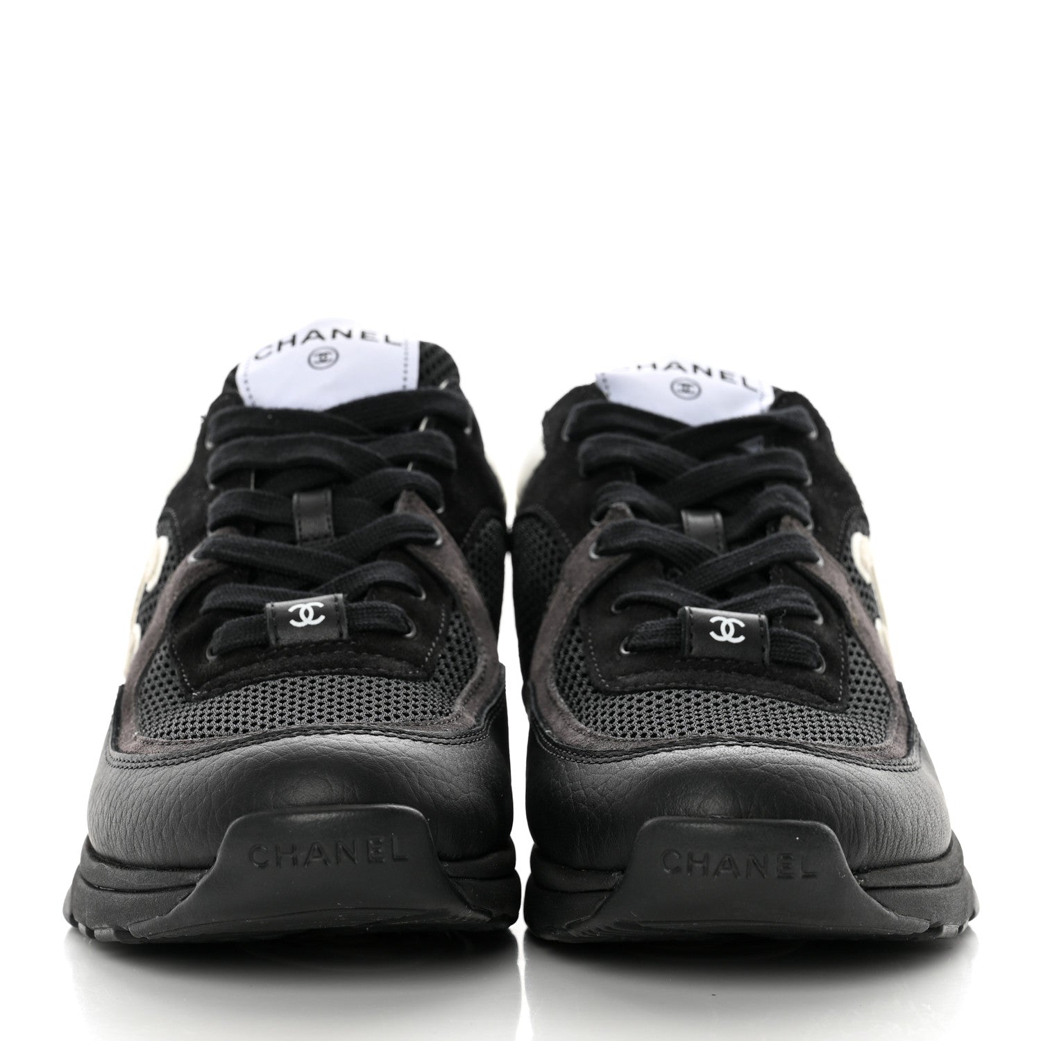 Chanel Mesh Suede Grained Calfskin Womens CC Sneakers 39 Black White 2 of 8