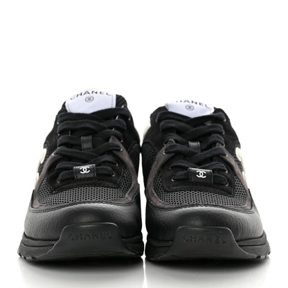 Chanel Mesh Suede Grained Calfskin Womens CC Sneakers 39 Black White 2 of 8