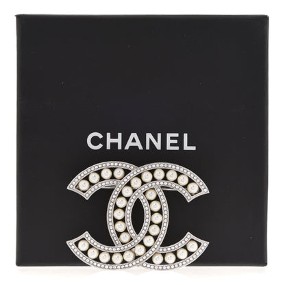 Chanel Pearl Crystal CC Brooch Silver 5 of 5