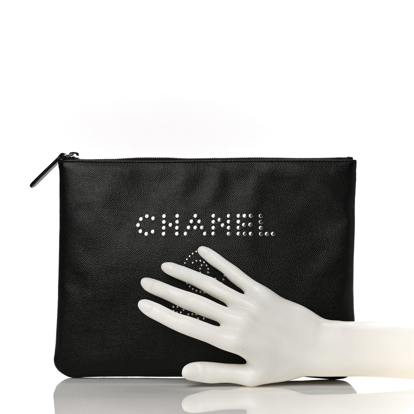 Caviar Studded Medium Deauville Pouch Black
