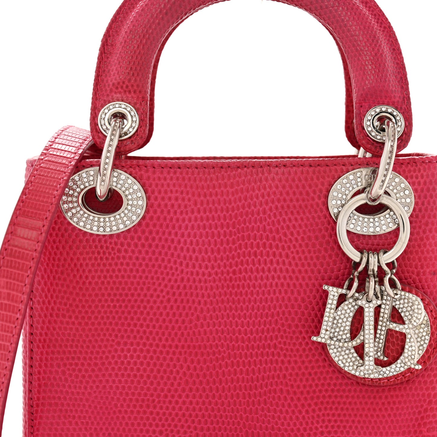 Lizard Swarovski Crystal Mini Lady Dior Dark Pink