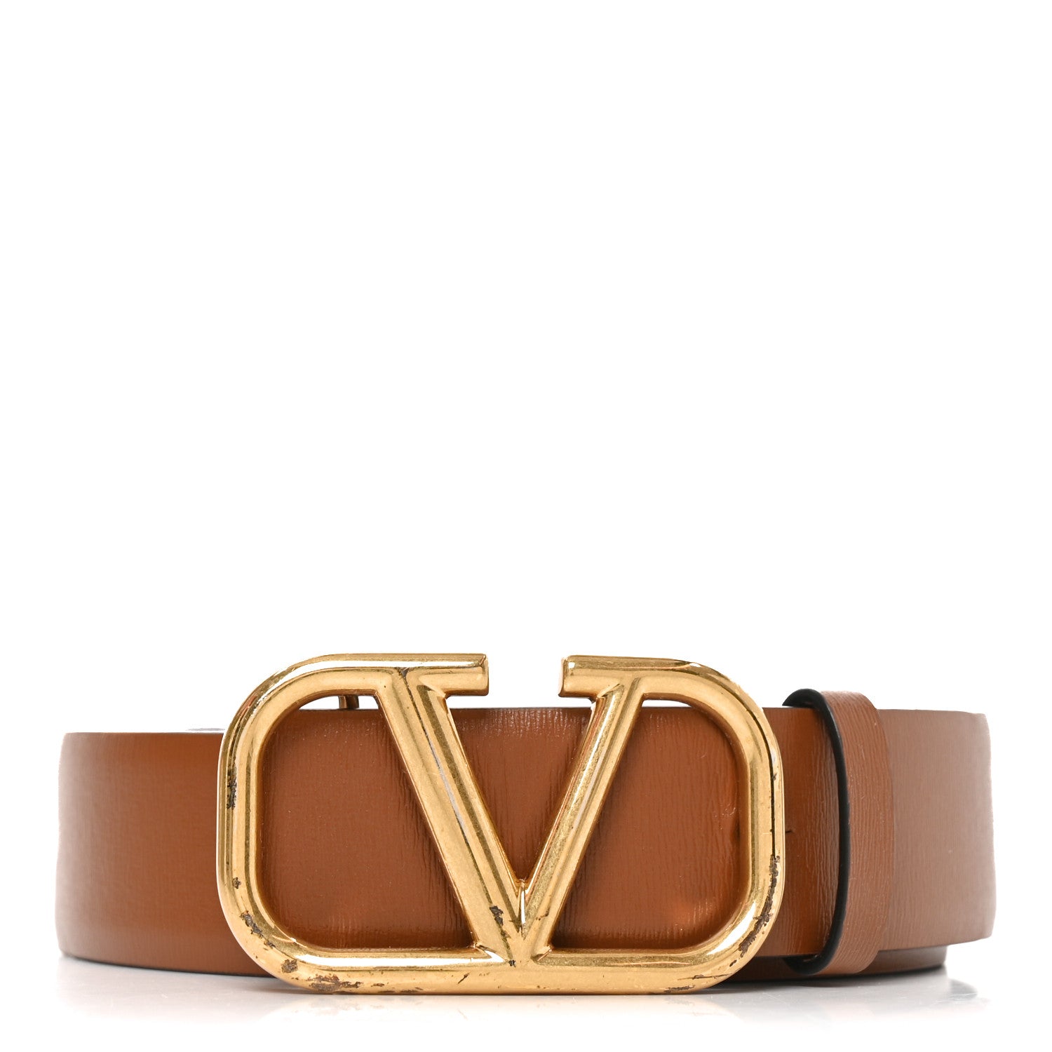 Valentino Garavani Glossy Calfskin VLogo Reversible 30mm Belt 85 34 Saddle Brown Black 1 of 6