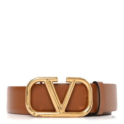 Valentino Garavani Glossy Calfskin VLogo Reversible 30mm Belt 85 34 Saddle Brown Black 1 of 6