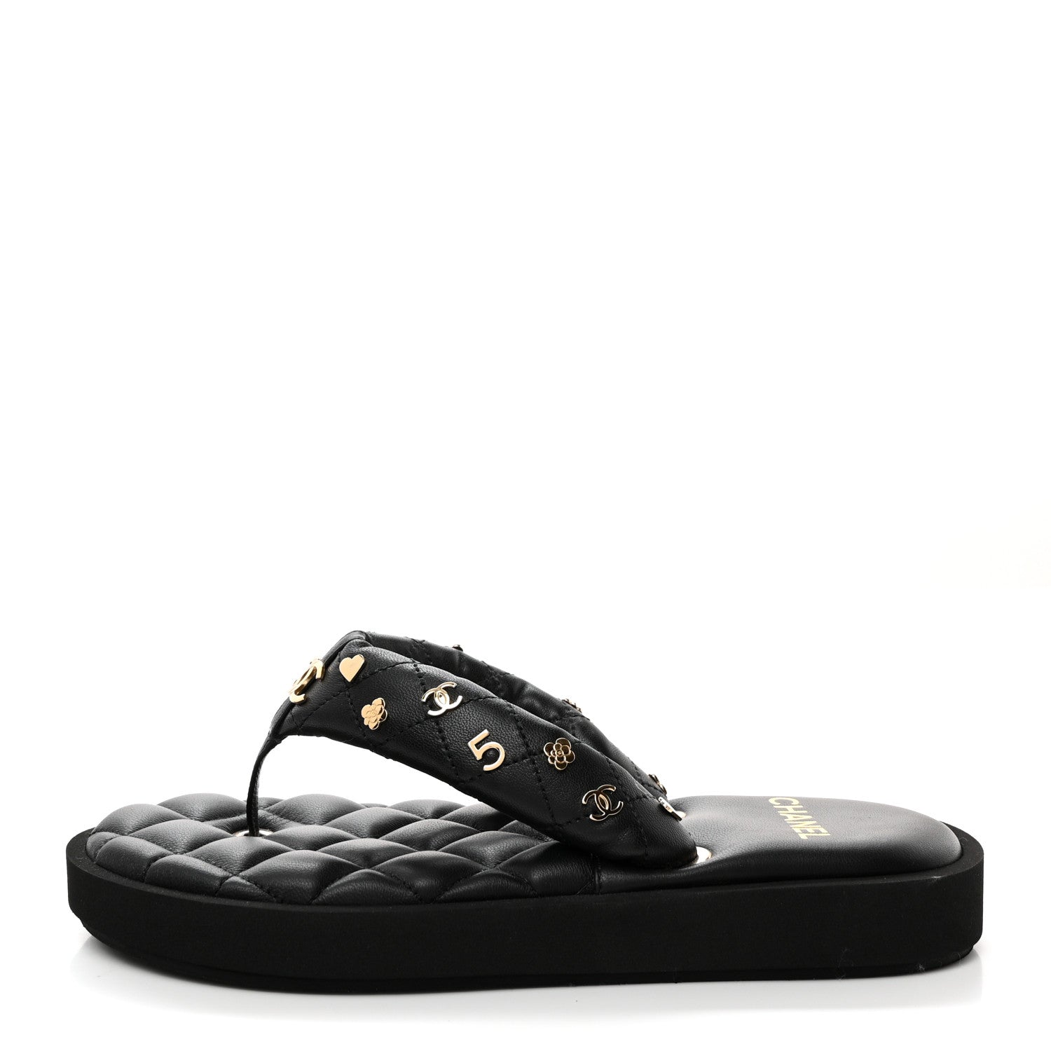 Chanel Lambskin Quilted Padded Charms Thong Sandals 37.5 Black 1 of 8