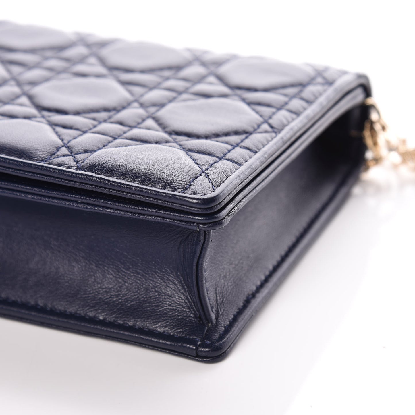 Lambskin Cannage Lady Dior Clutch Navy Blue