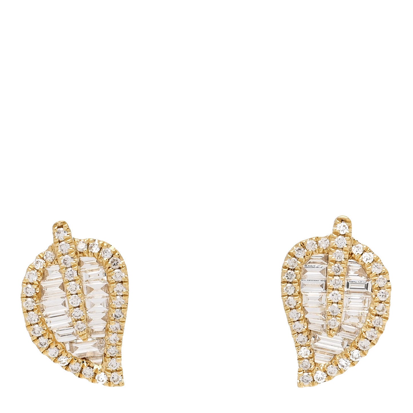 18K Yellow Gold Diamond Small Palm Leaf Stud Earrings