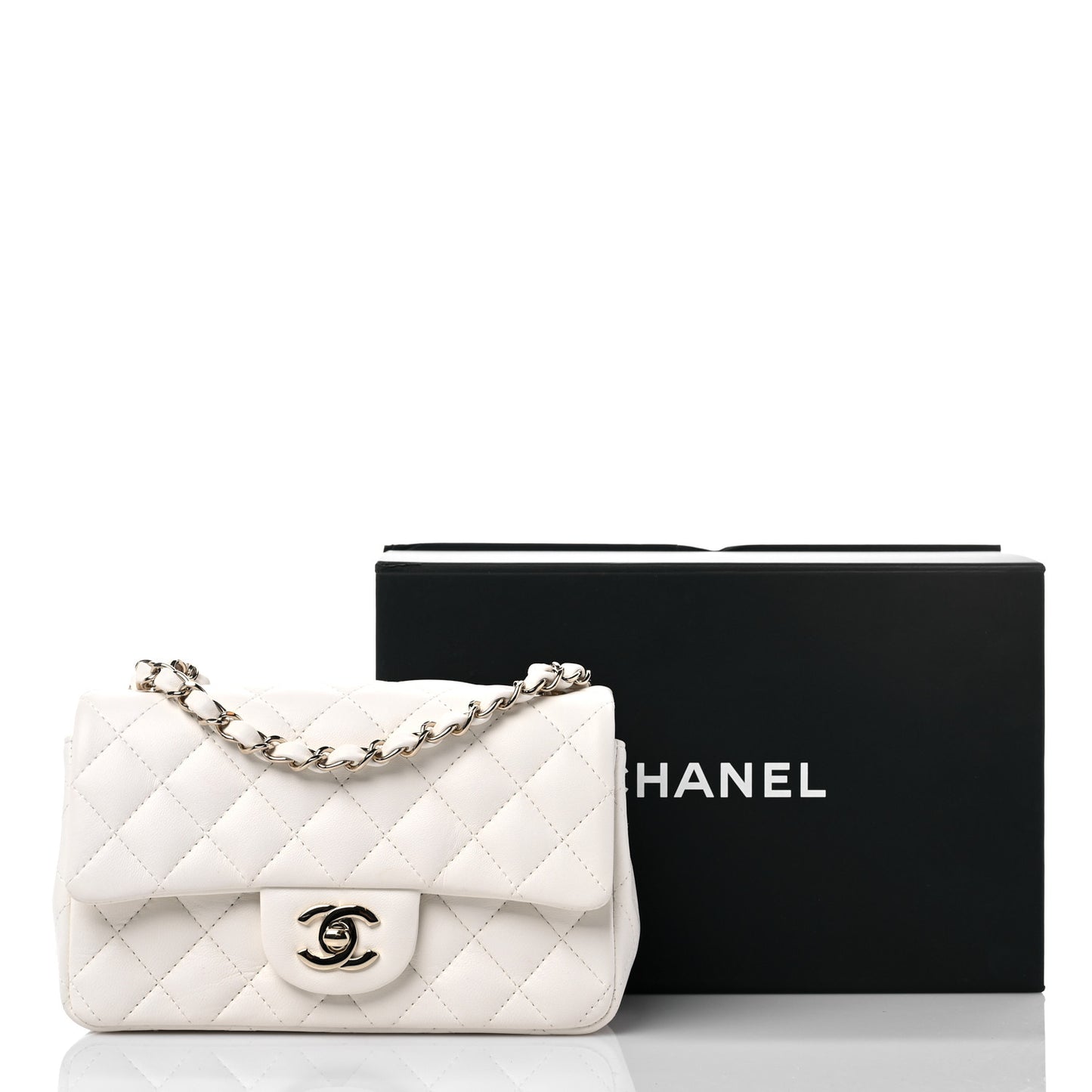 Lambskin Quilted Mini Rectangular Flap White