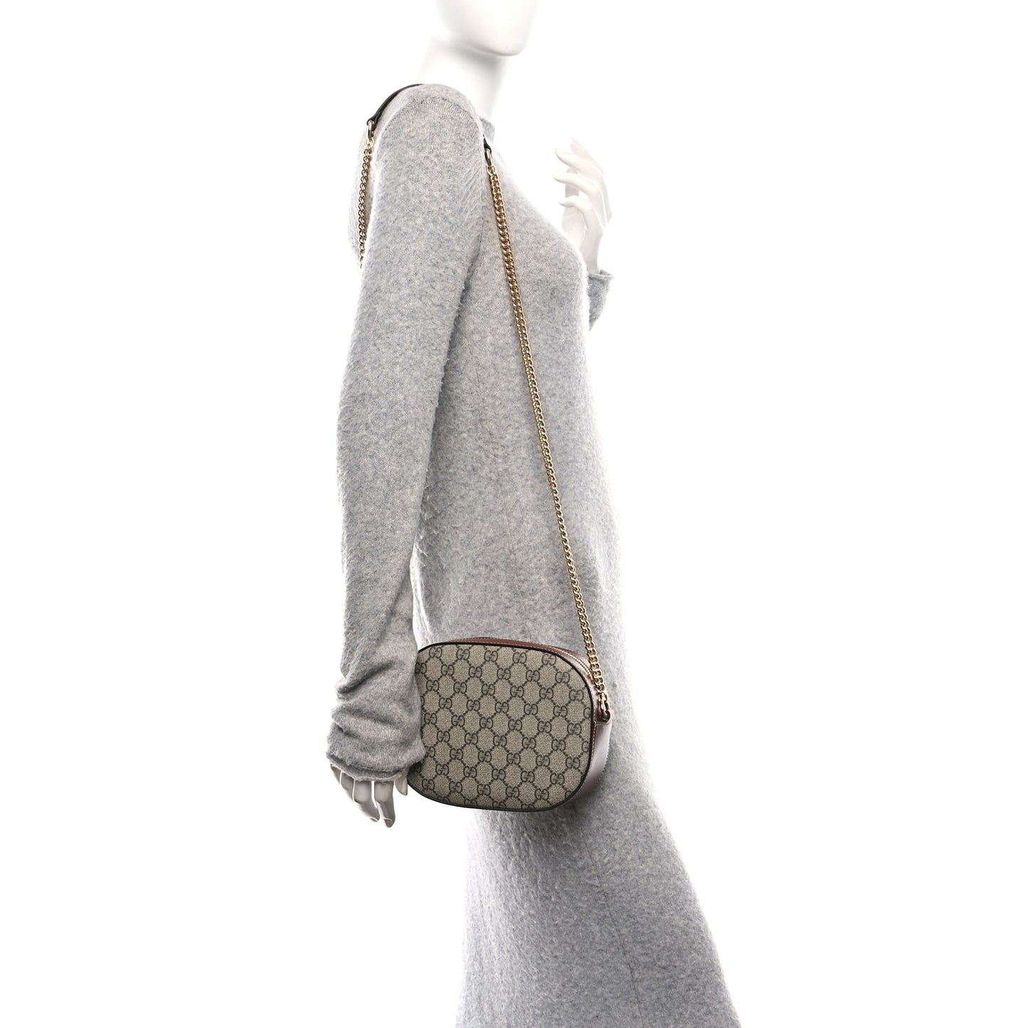 GG Supreme Monogram Cuoio Toscano Mini Chain Shoulder Bag Beige Ebony Cuir