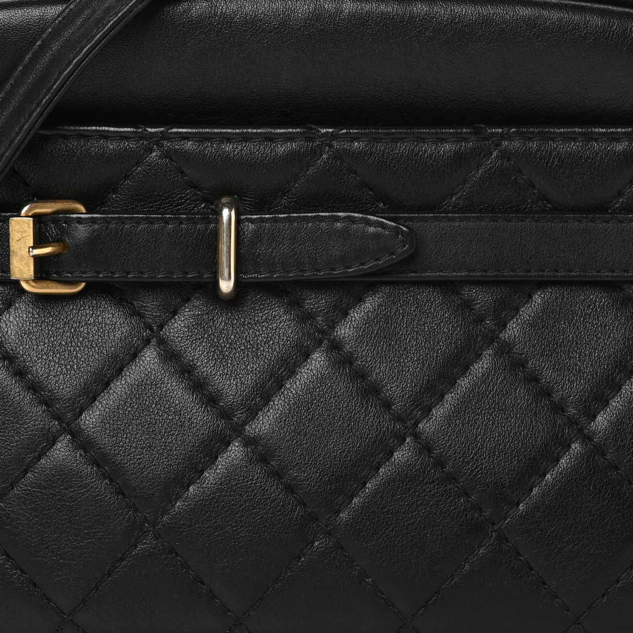 Lambskin Quilted Large Buckle Camera Case Bag Black
