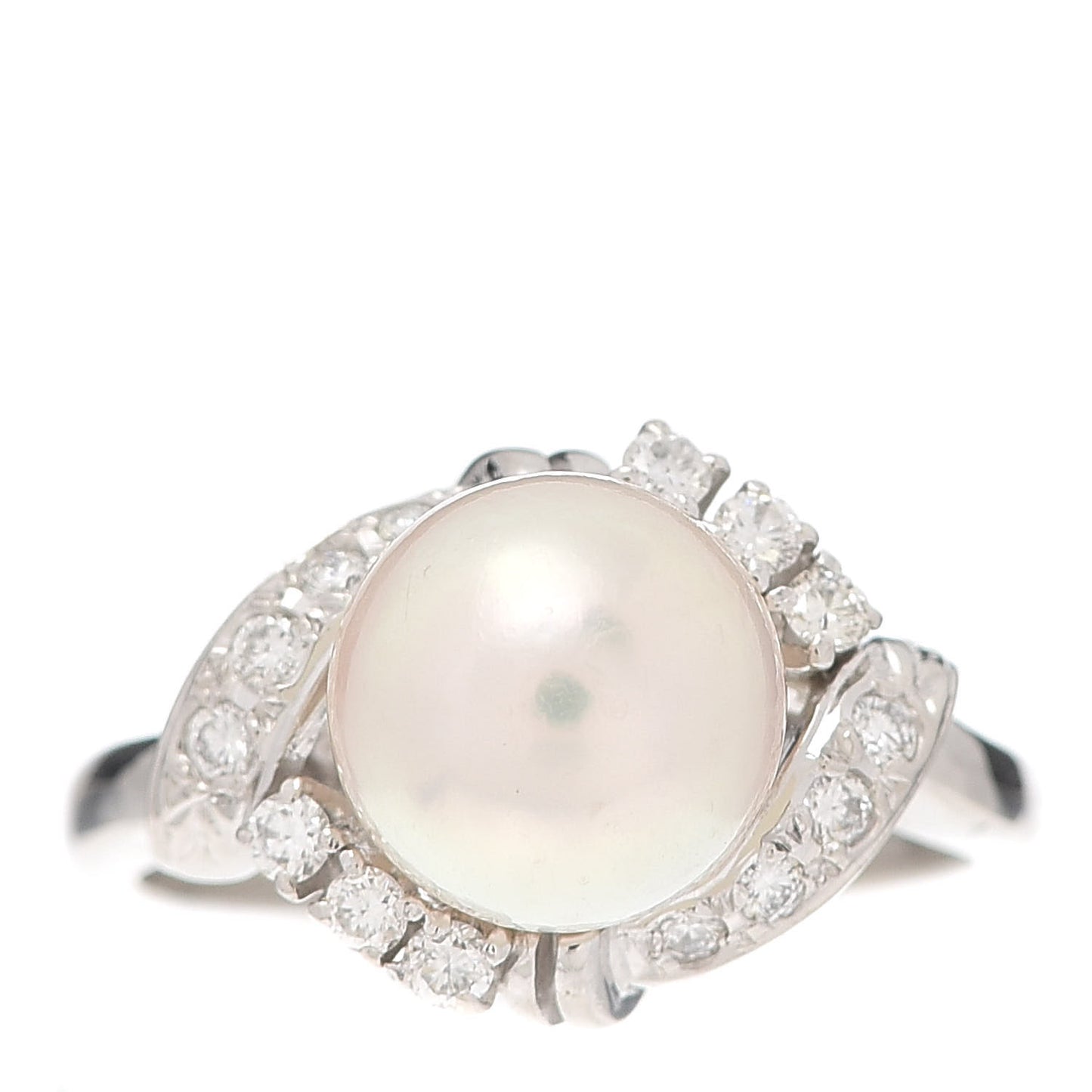 Platinum Diamond Akoya Pearl 8.5mm Cocktail Ring 50 5.25