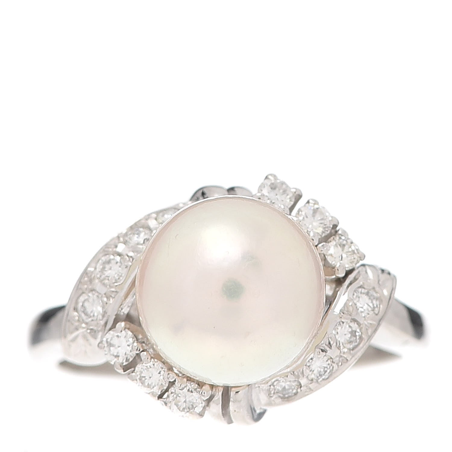 Mikimoto Platinum Diamond Akoya Pearl 8.5mm Cocktail Ring 50 5.25 1 of 4