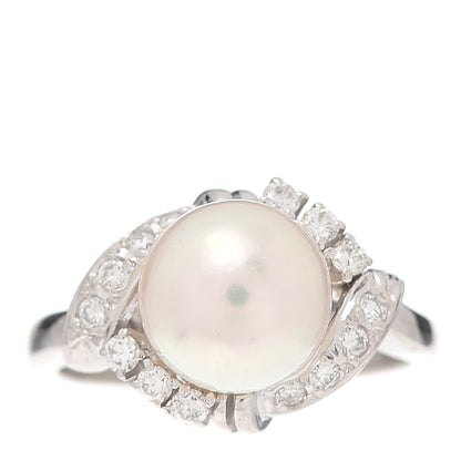 Mikimoto Platinum Diamond Akoya Pearl 8.5mm Cocktail Ring 50 5.25 1 of 4