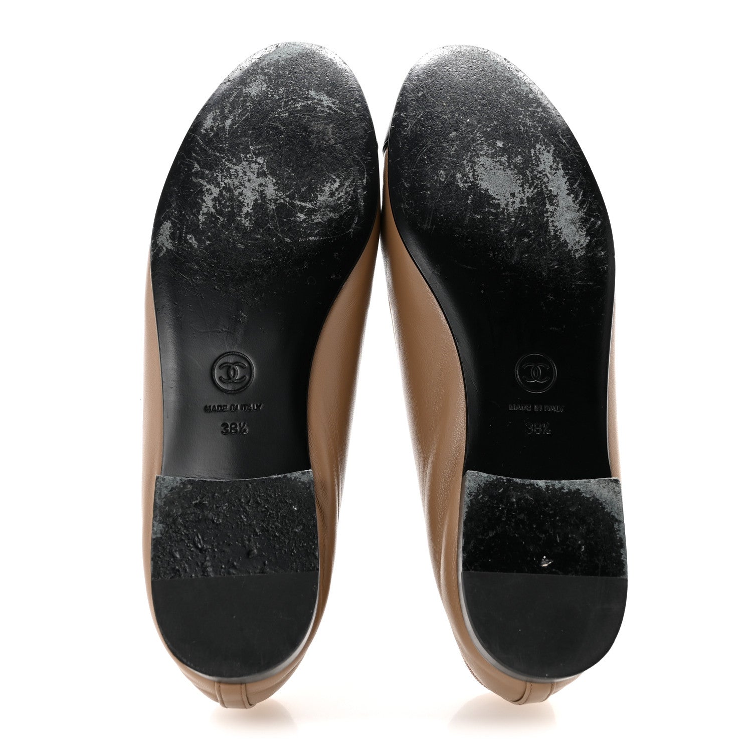 Chanel Lambskin Cap Toe CC Ballerina Flats 38.5 Beige Black 6 of 10