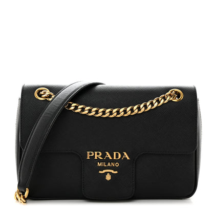 Prada Saffiano Flap Shoulder Bag Black 1 of 10