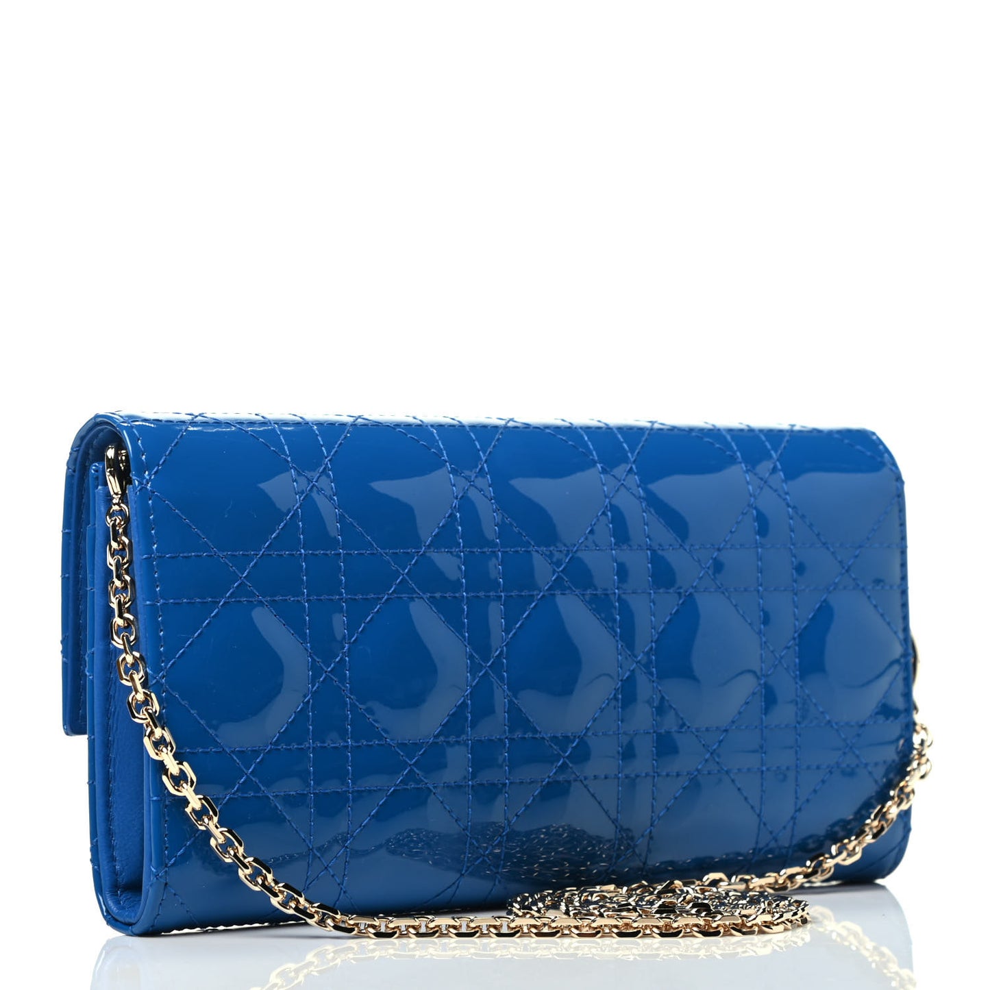 Patent Cannage Lady Dior Rendezvous Wallet On Chain Blue
