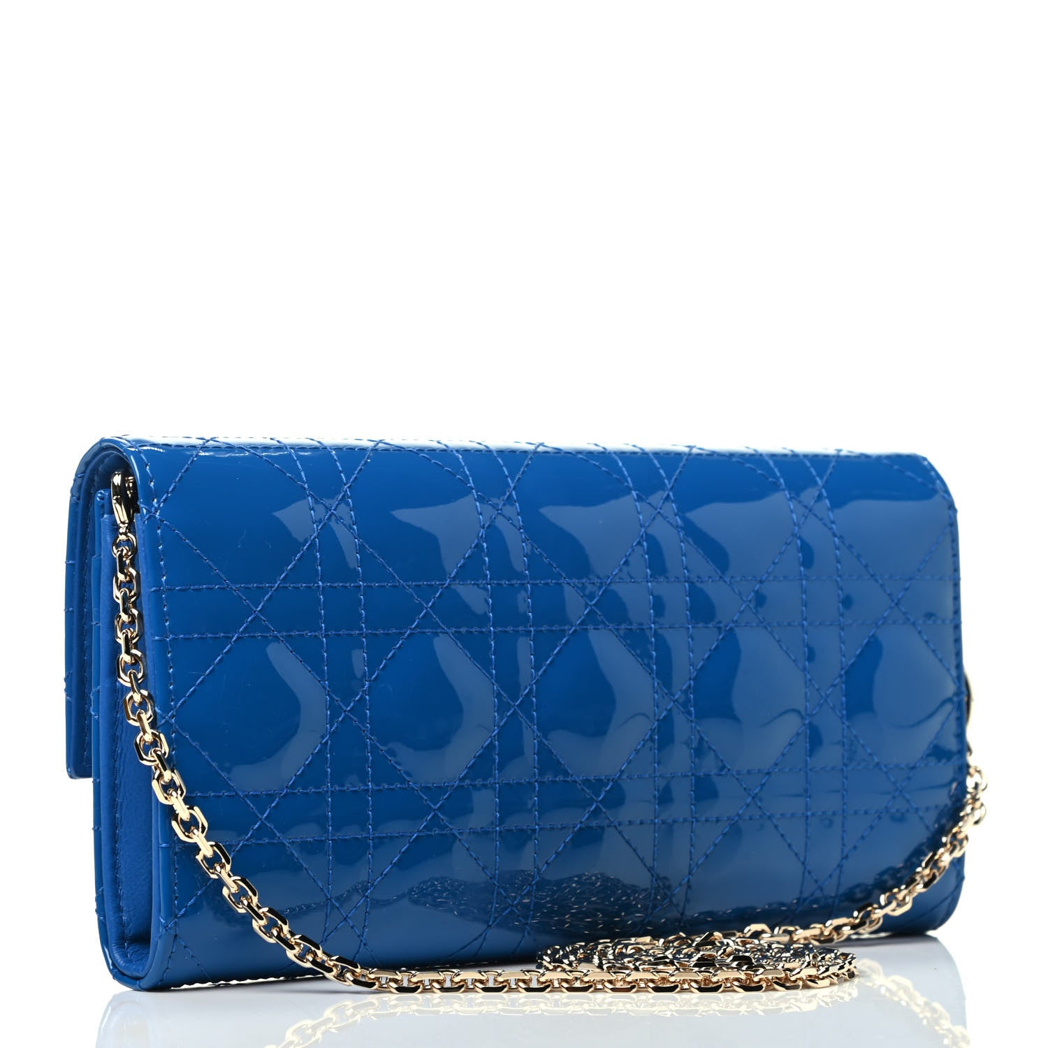 Christian Dior Patent Cannage Lady Dior Rendezvous Wallet On Chain Blue 2 of 3