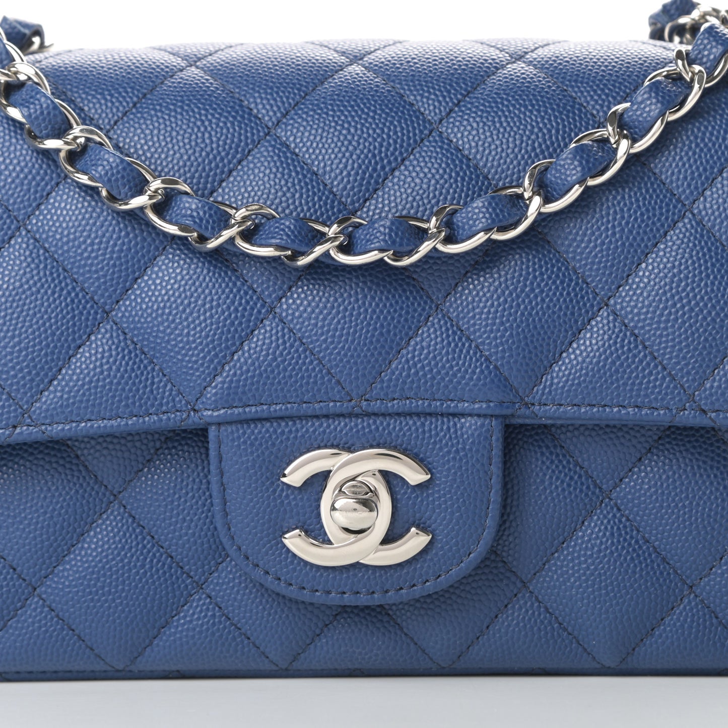 Caviar Quilted Mini Rectangular Flap Blue