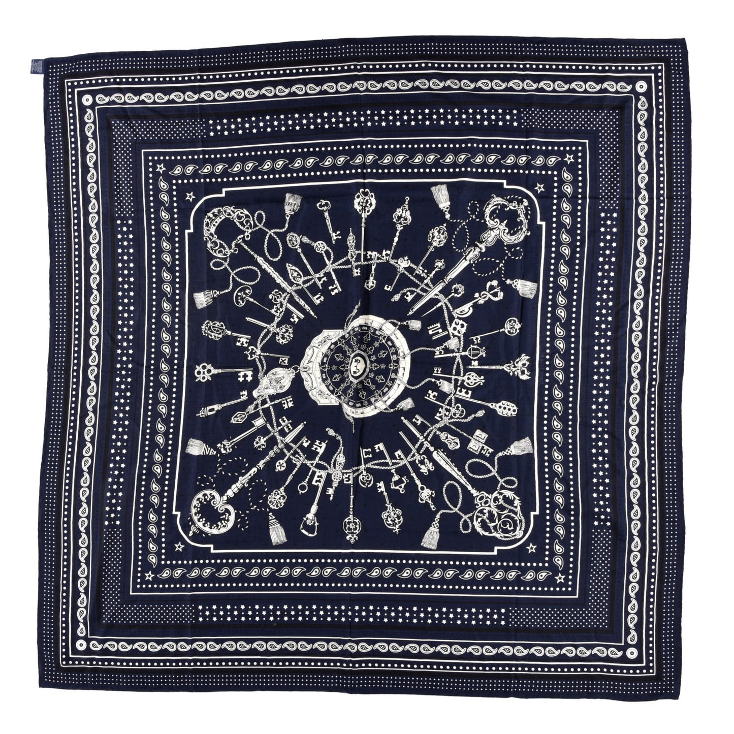 Cashmere Silk Les Cles Bandana Shawl 140 Marine Black White