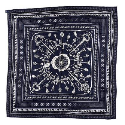 Hermes Cashmere Silk Les Cles Bandana Shawl 140 Marine Black White 1 of 2