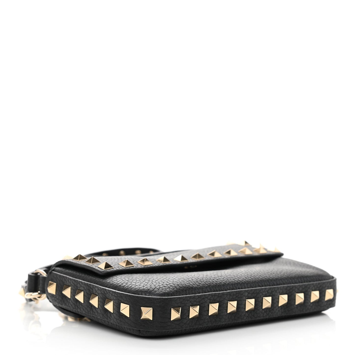 Grainy Calfskin Rockstud Crossbody Pouch Black