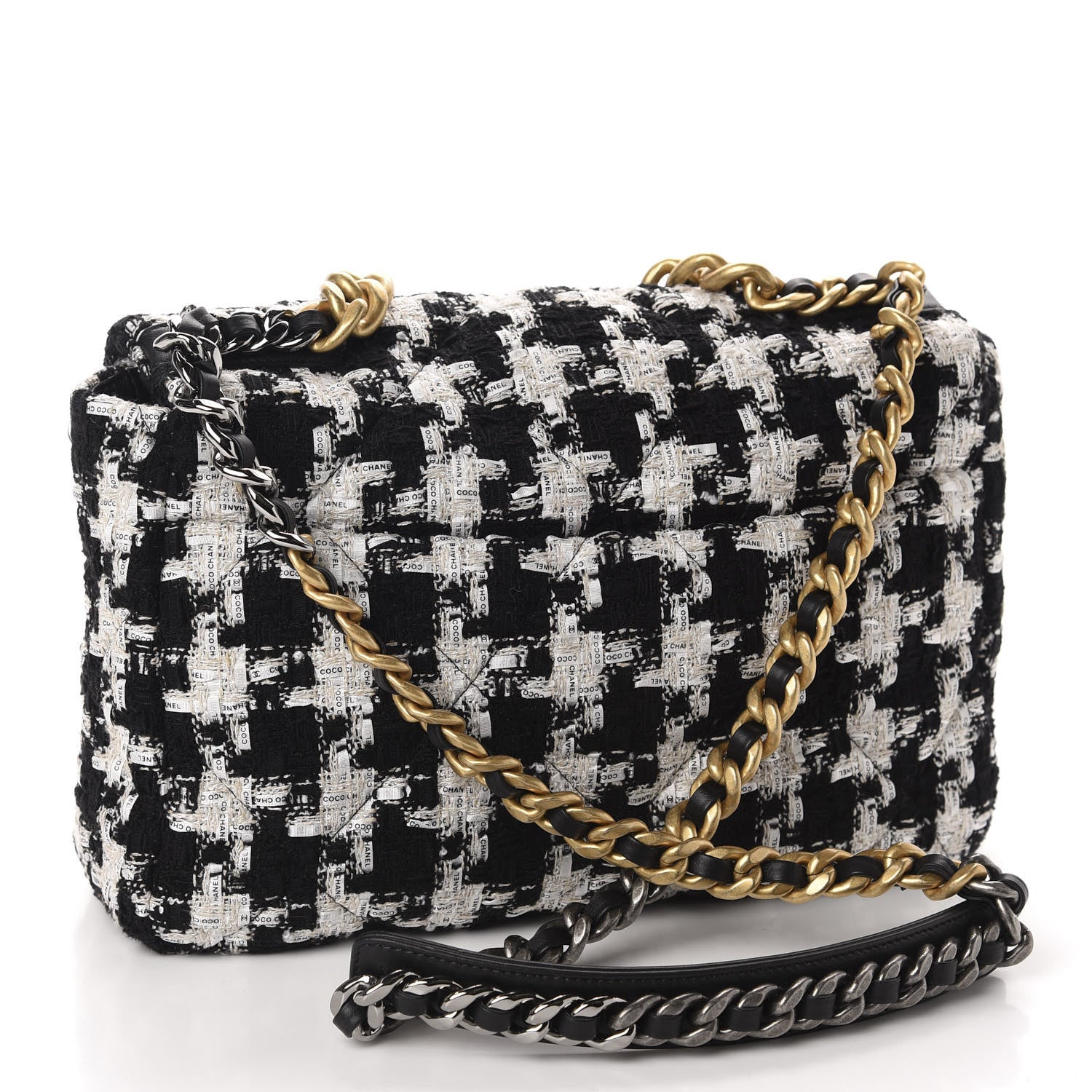 Chanel Tweed Quilted Large 19 Flap Black Ecru White 3 of 12