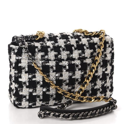 Chanel Tweed Quilted Large 19 Flap Black Ecru White 3 of 12
