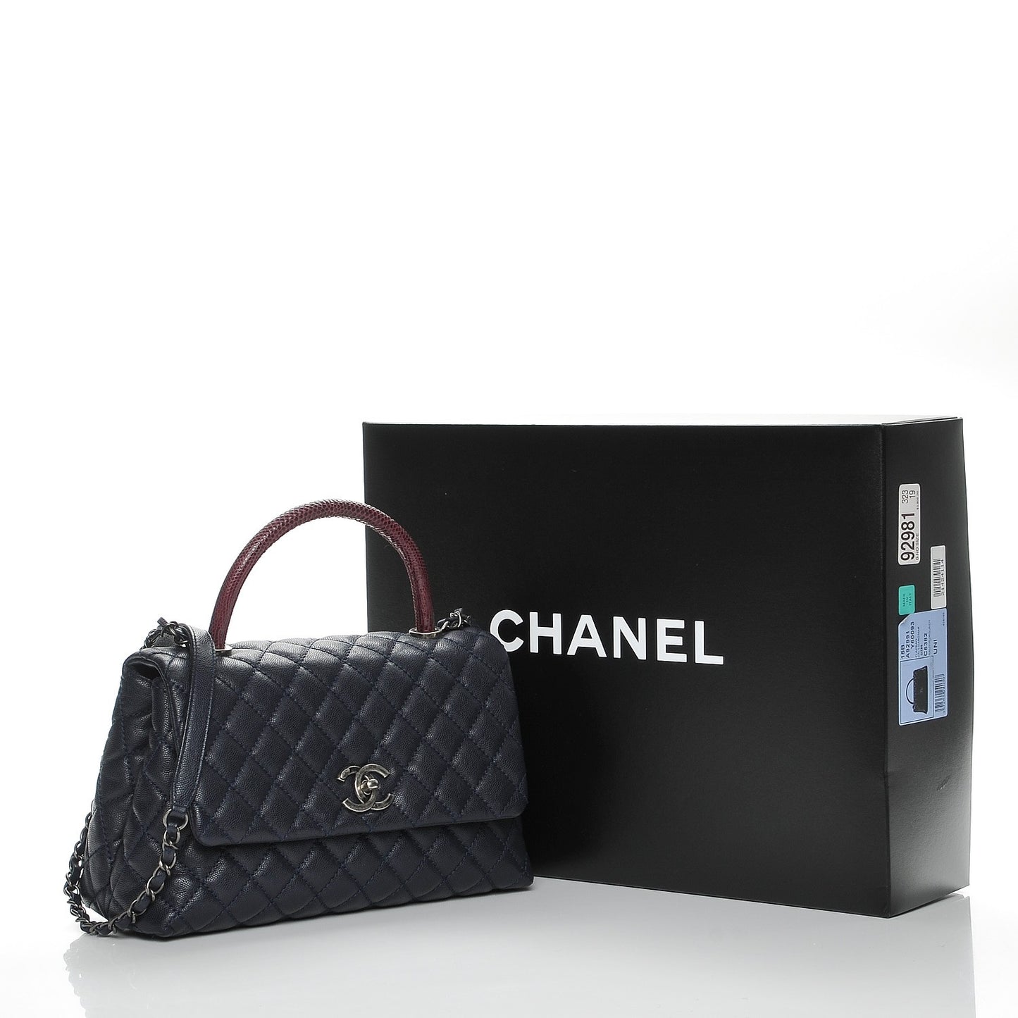 Caviar Lizard Quilted Small Coco Handle Flap Navy