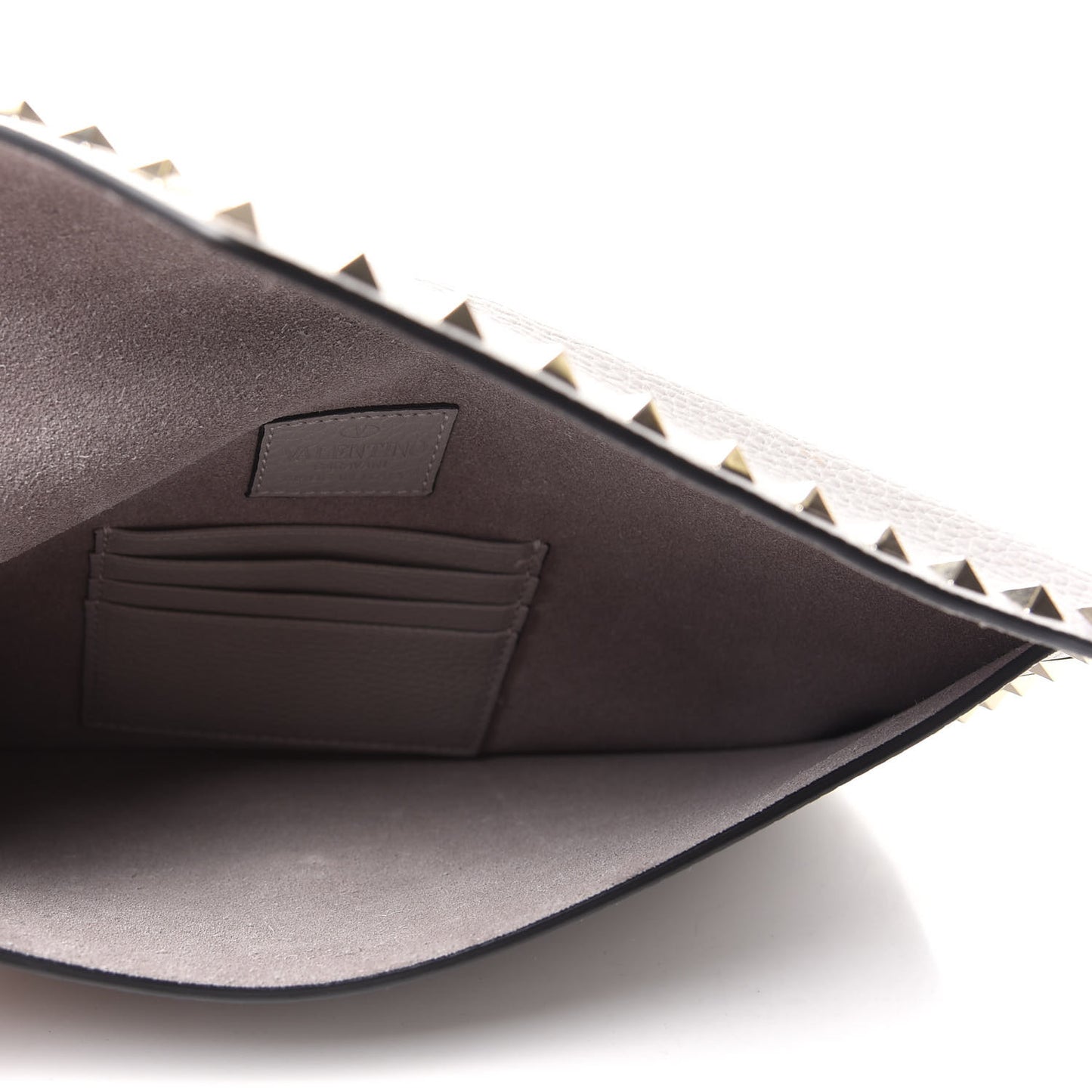 Pebbled Calfskin Large Rockstud Envelope Clutch Pastel Grey