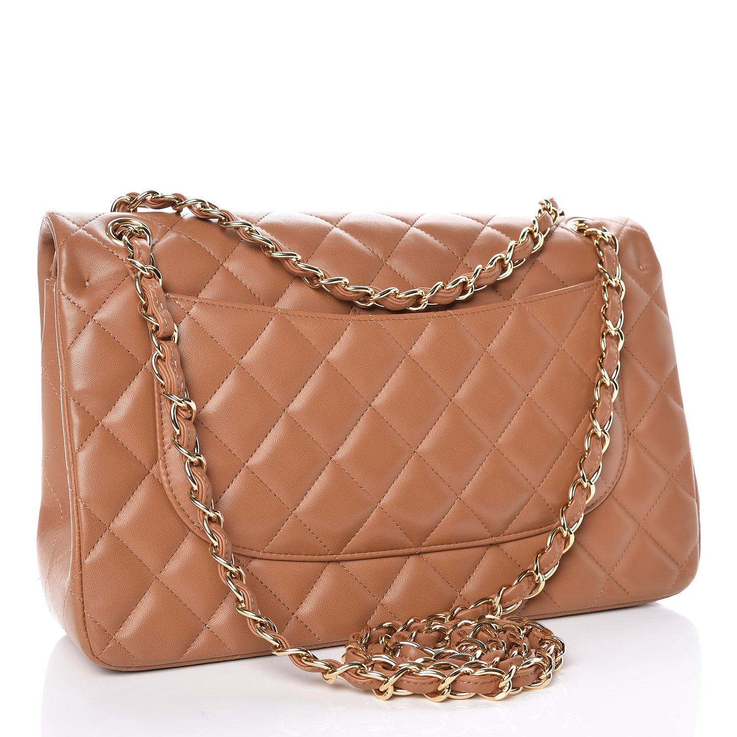 Lambskin Quilted Jumbo Double Flap Brown