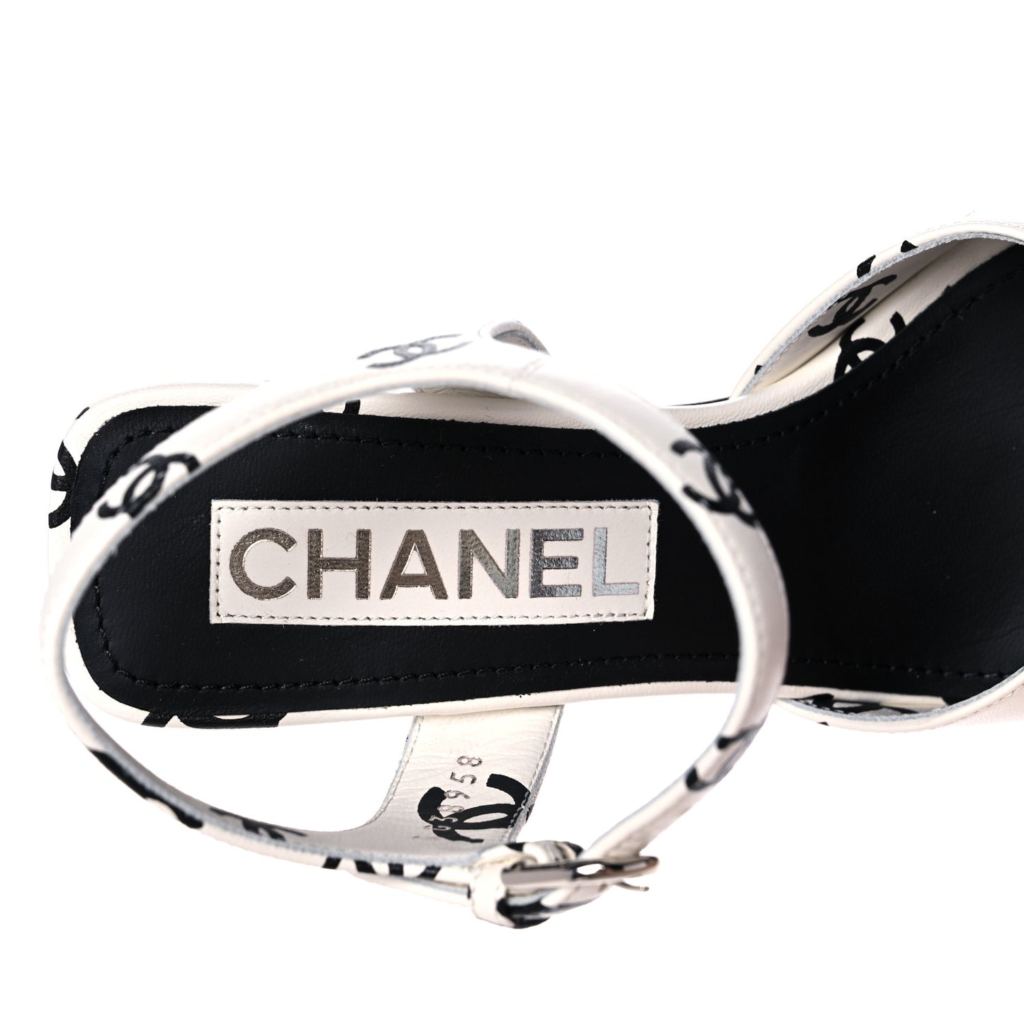 Printed Lambskin CC Platform Sandals 35 White Black