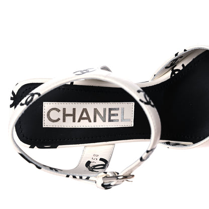 Chanel Printed Lambskin CC Platform Sandals 35 White Black 7 of 9