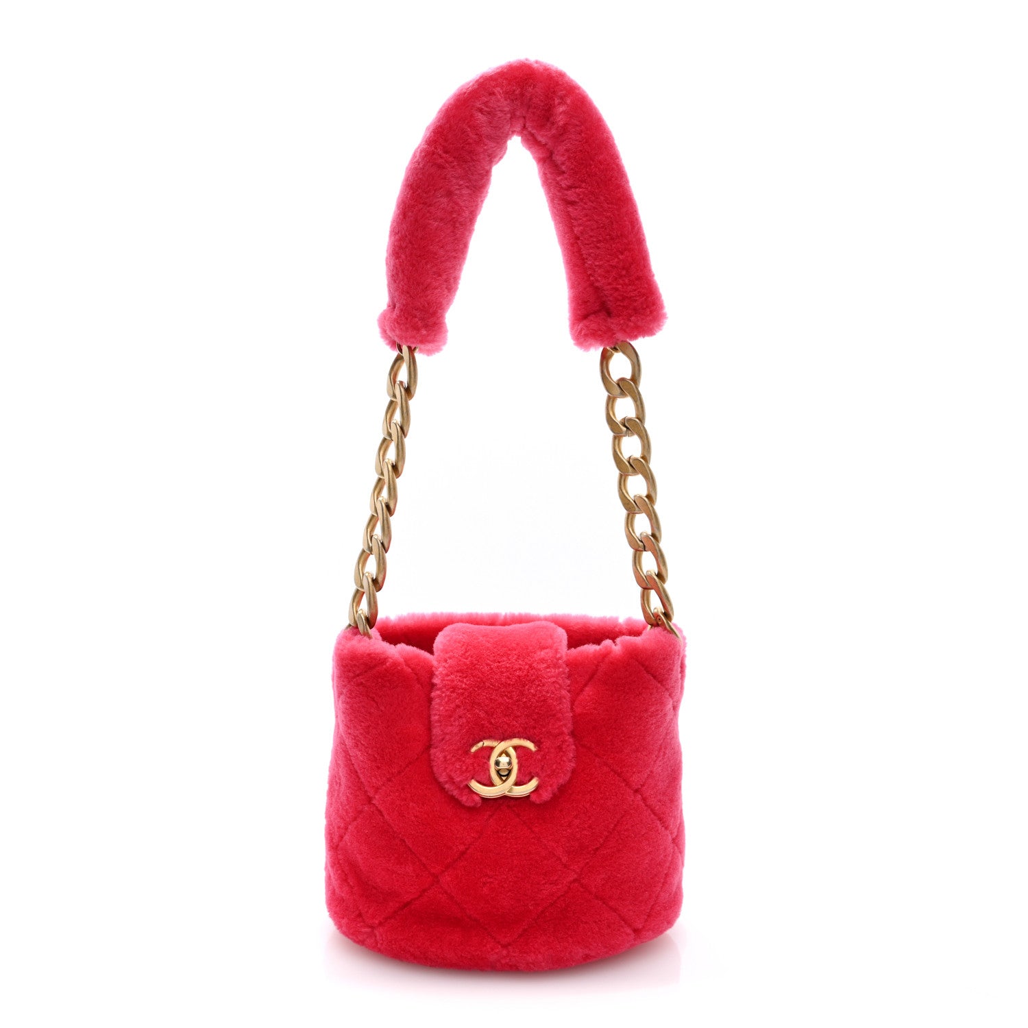 Chanel Shearling Quilted Bucket Bag Fuchsia 1 of 10