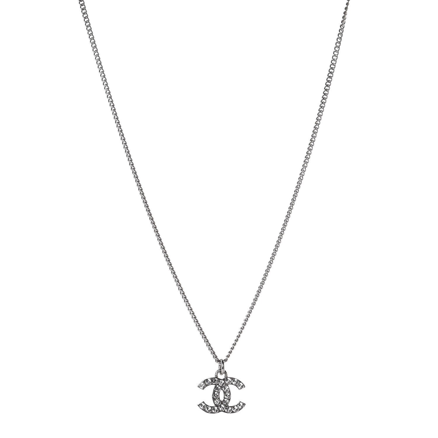 Chanel Crystal Timeless CC Necklace Silver 1 of 5