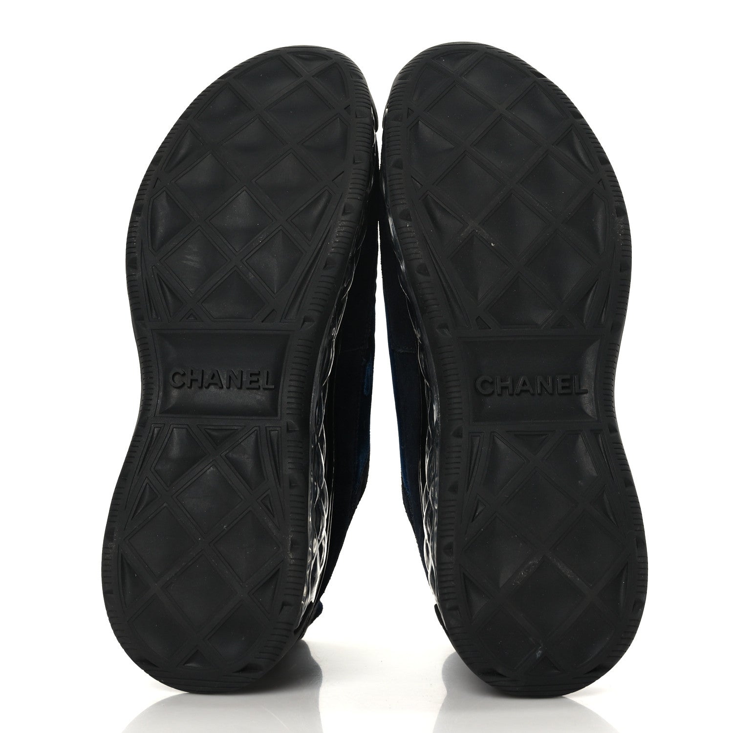 Chanel Suede Calfskin Velvet Grosgrain CC Sneakers Navy Blue Black 6 of 8