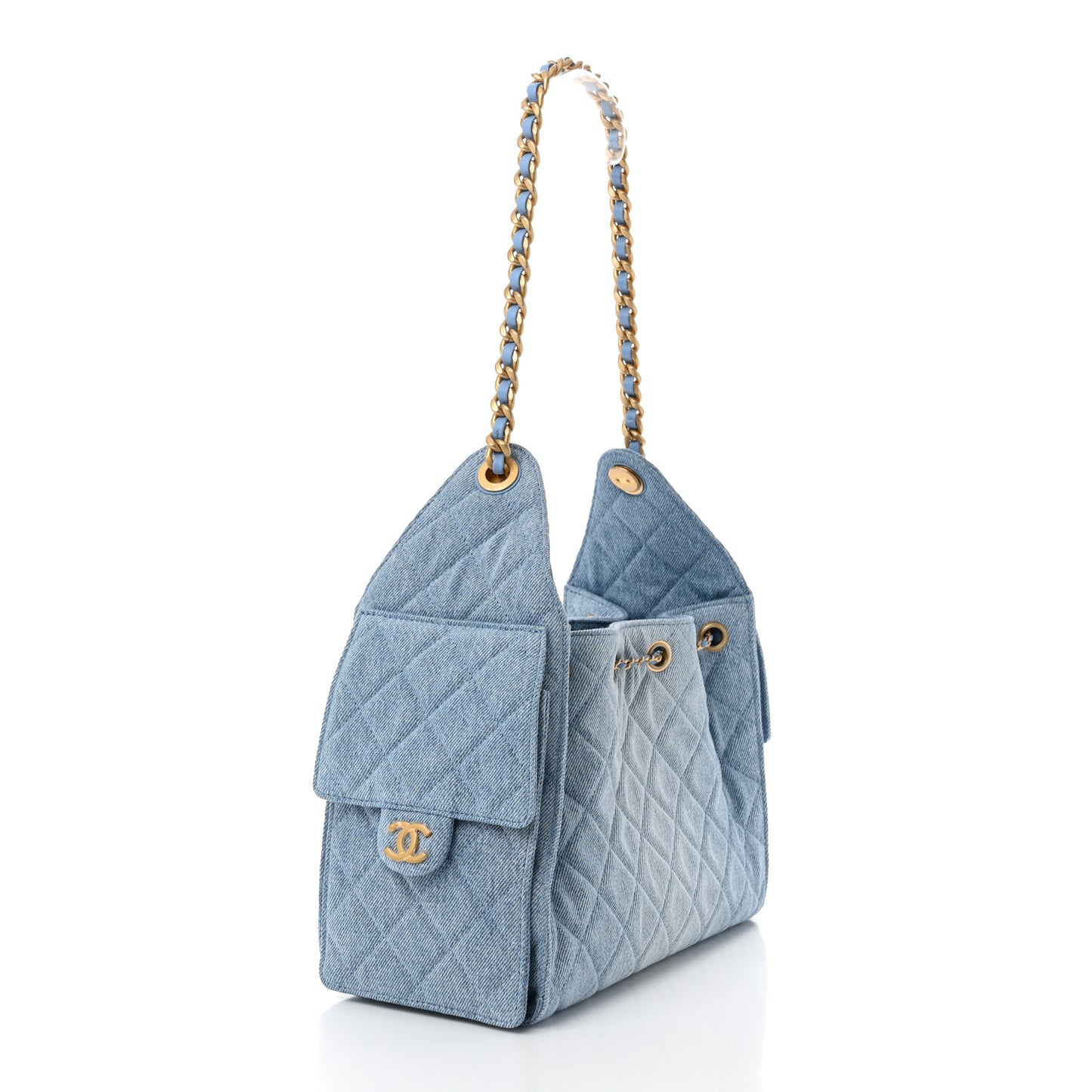 Washed Denim Quilted Small Chanel 25 Handbag Blue