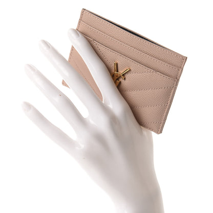 Saint Laurent Grain De Poudre Matelasse Chevron Monogram Credit Card Case Pale Blush 2 of 8