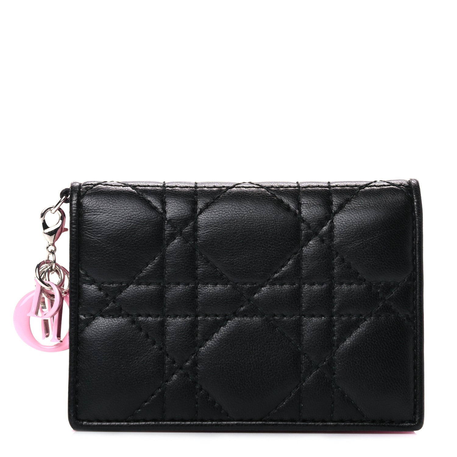 Christian Dior Lambskin Cannage Bi-Color Small Lady Dior Flap Card Holder Black Pink 1 of 11
