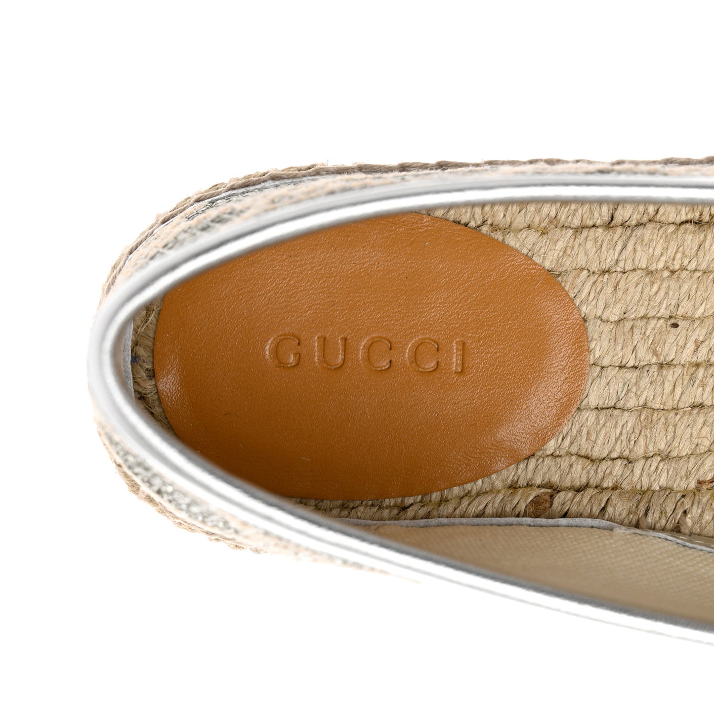 Lame Nappa GG Monogram Espadrilles 37 Silver Beige
