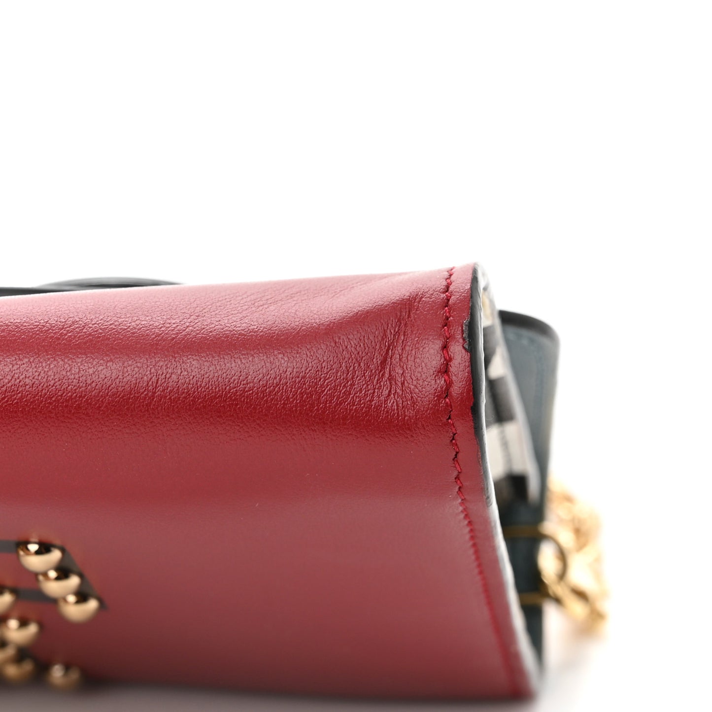 Calfskin Studded Wallet On Chain Red
